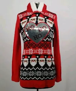Ugly Christmas Pullover Damen Medium 7/9 rot Kapuze Urlaub Ho Ho Ho - Bild 1 von 9