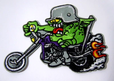 RAT FINK R.F. Biker  Embroidered Iron-On Patch - 3.5" - Image 1 of 2