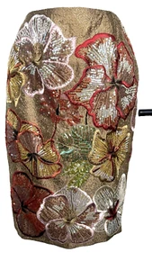NWT Carlisle Festive Skirt Sequined Floral US 0 Embroidered Silk/wool Glam - Picture 1 of 7