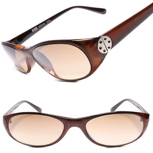 Rockabilly Deadstock Old 70s 80s Genuine Vintage Womens Brown Oval Sunglasses - Picture 1 of 4