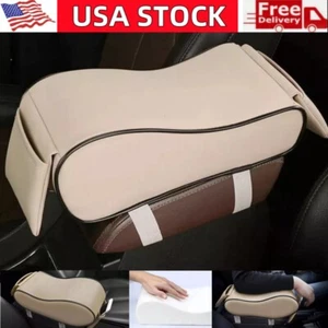 Beige PU Leather Universal Car Armrest Pad Cover Auto Center Console Cushion Mat - Picture 1 of 12