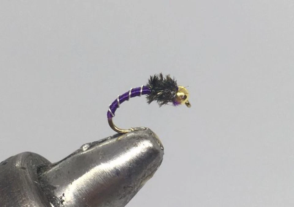 STRIKE FLY COMPANY One Dozen (12) - Tungsten Beadhead Zebra Midge - Purple/Peacock - Nymph