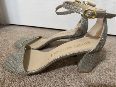 Stuart Weitzman Nudist Block 75MM Sparkle Block Heel Sandals SZ 9 - Image 1 of 4