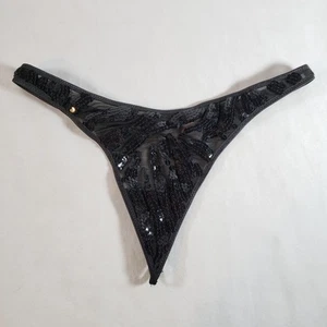 Tanga Victoria's Secret Tanga Pequeña Lentejuelas Negras Hebilla Ojo de Cerradura - Imagen 1 de 3