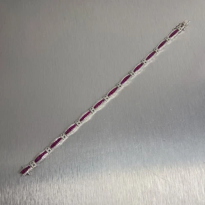 Pulseira de tênis de ouro branco 14k com diamante e baguete pedra vermelha 1,00 ctw H SI1 - Imagem 1 de 4