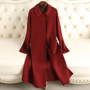Cappotto lungo trench donna double face lana cashmere colletto risvolto soprabito sciolto - Foto 1 di 27