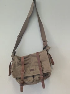 Kattee khaki Canvas Militär Kuriertasche Leder Schulter Aktentasche Laptop - Bild 1 von 21