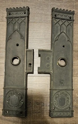 Antique Unit Lock Door Knob Back Plates Plates only large heavy Victorian Gothic - Image 1 of 4
