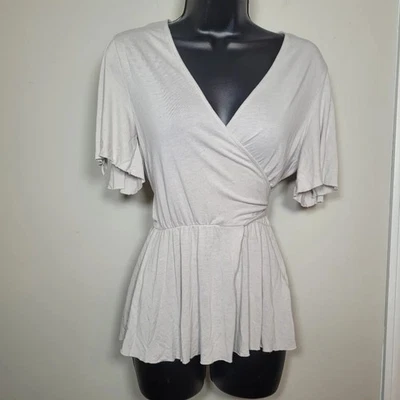 All Saints Amira Wrap Top Stone White sz S - Image 1 of 4