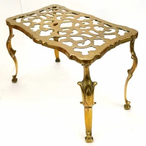 Victorian Brass Trivet Footman Stand Pierced Warmer Ornate Kitchen  Hearth Decor - Picture 1 of 18