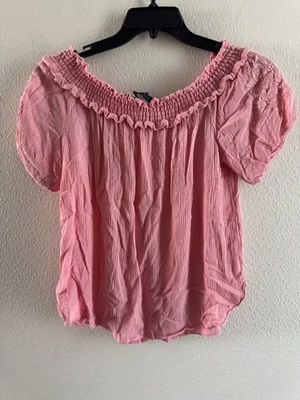 Tommy Hilfiger top Off The Shoulder Top Floral Embroidered size large rose pink - Image 1 of 4