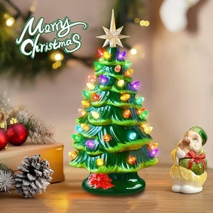 Albero di Natale in Ceramica 13 Pollici, Albero di Natale da Tavolo con LED Multicolore - Foto 1 di 5
