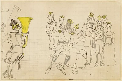 Queen Victoria Dancing at English Ball Cartoon Pen & Ink Drawing 1887 E.T. Vieux - Image 1 of 3