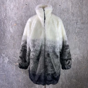 Roamans Size L Faux Fur Walk Coat Ombré Ivory To Black - Picture 1 of 13