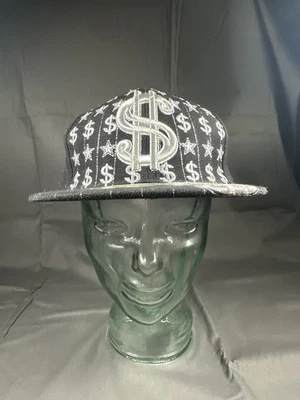 Gorra de béisbol deportiva ajustada Leader L negra/plateada signos de dólar 100 % acrílico Foto 1 de 4
