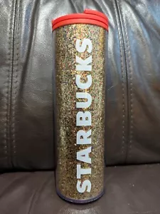 STARBUCKS 2022 GOLD GLITTER BPA FREE PLASTIC TUMBLER/CUP 16FL OZ - Picture 1 of 7
