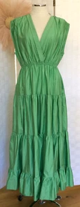 NWOT Devotion Twins Green Stretch 100% Cotton Tie Back Long MAXI Ruffle Dress M - Picture 1 of 17