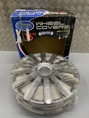 PETEX SPYDER PRO DARK 16" WHEEL TRIM COVERS SET OF 4 SILVER WITH CHROME RING  - Image 1 of 4