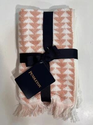 Juego de 2 toallas Pendleton SUNDOWN POLVORIENTO ROSA PUNTA flecos 100 % algodón 12”x18” NUEVO CON ETIQUETAS Foto 1 de 4