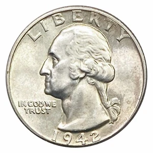1942-D 25c Washington Quarter Brilliant Uncirculated Coin - Picture 1 of 3