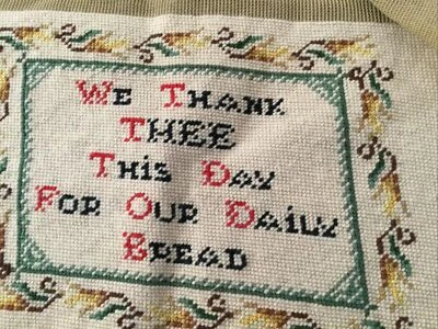 Vtg Bucilla Wool Needlepoint We Thank Thee This Day For Our Complete 17x9.9” - Image 1 of 3