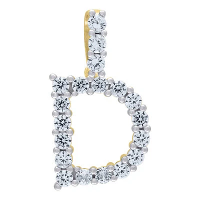 925 Argento Sterling Zirconia Cubica Iniziale D Ciondolo Piccolo Unisex Giallo - Immagine 1 di 2