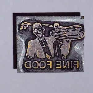 Fine Food Man Holding A. Steaming Tray Letterpress Printers Block Antique - Picture 1 of 14