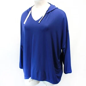 Quacker Factory Plus Blue Hoodie Straps Top Sweatshirt 3X - Picture 1 of 6
