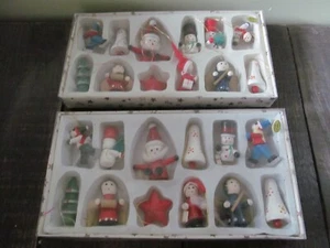 VTG Christmas Tree Ornaments Wood 2" Miniature Lot -24 Santa Snowman Bell - Picture 1 of 4