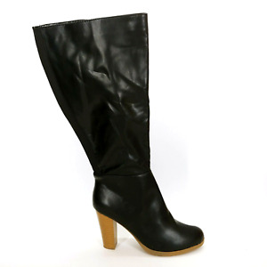 Lane Bryant Womens Black Faux Leather Knee High Riding Boots Stacked Heel 12W
