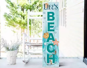 36in Wooden Life's a Beach Summer Welcome Porch Sign, Nautical Theme Front Door - Picture 1 of 4