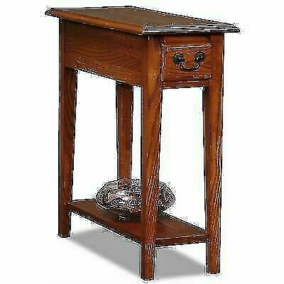 Leick Home 9017-MED One Drawer Narrow Side Table with Shelf - Oak Finish