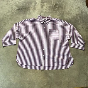 J Jill Blouse Womens 2X We Stepped Hem Button Front Shirt Purple Striped - Picture 1 of 8