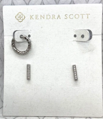 Juego de pendientes Kendra Scott Maggie postes circonita cúbica aro huggie filigrana falta 1 Foto 1 de 4