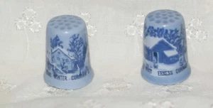 Set of 2 Currier & Ives A Home In the Wilderness Erness Currier Ceramic Thimble - Picture 1 of 6