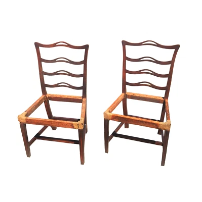 Pair 18th C Chippendale Pierced Ladderback Chairs Signed W. Brown, Nottingham - Image 1 of 4