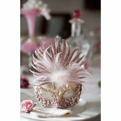 00756-8 MASCHERA ROSA TESSUTO PAILLETTES, GLITTER E PIUME CARNEVALE HALLOWEEN - Immagine 1 di 2