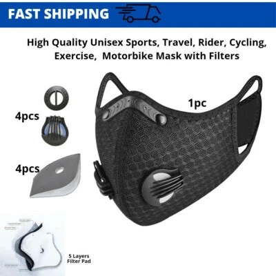 Máscara facial negra para motociclista unisex con válvula de aire | Válvulas | Máscara filtro de dos ventilaciones Foto 1 de 4