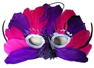 NEW Masquerade & Mardi Gras Mask w/ Pink Purple Feathers NIP - Picture 1 of 6