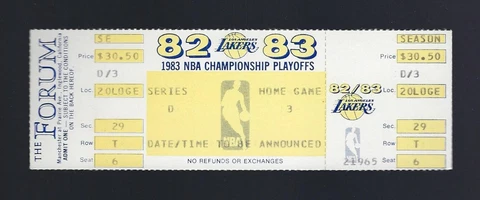 VINTAGE 1983 NBA FINALS 76ERS @ LOS ANGELES LAKERS FULL TICKET - Game D3 Cover