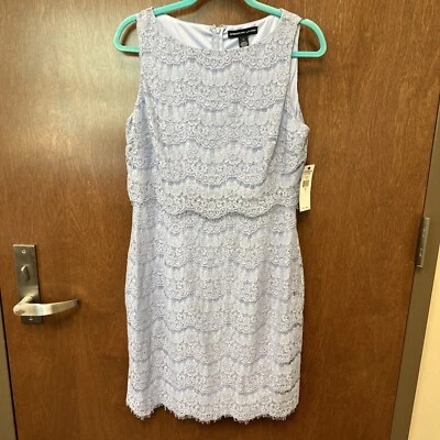 Vestido recto sin mangas de encaje en capas American Living nuevo con etiquetas para mujer 10 azul claro  Foto 1 de 4