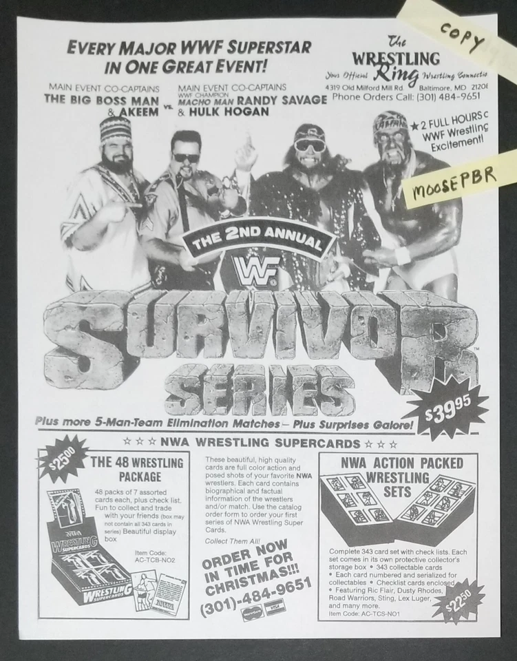 WWF SURVIVOR SERIES 1988 WONDERAMA Promo Anuncio COPIA El Anillo de Lucha Libre  Foto 1 de 2