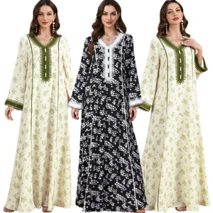 Maxi abito stampa floreale Abaya donna musulmano Dubai caftano islam party dress Abayas - Foto 1 di 25