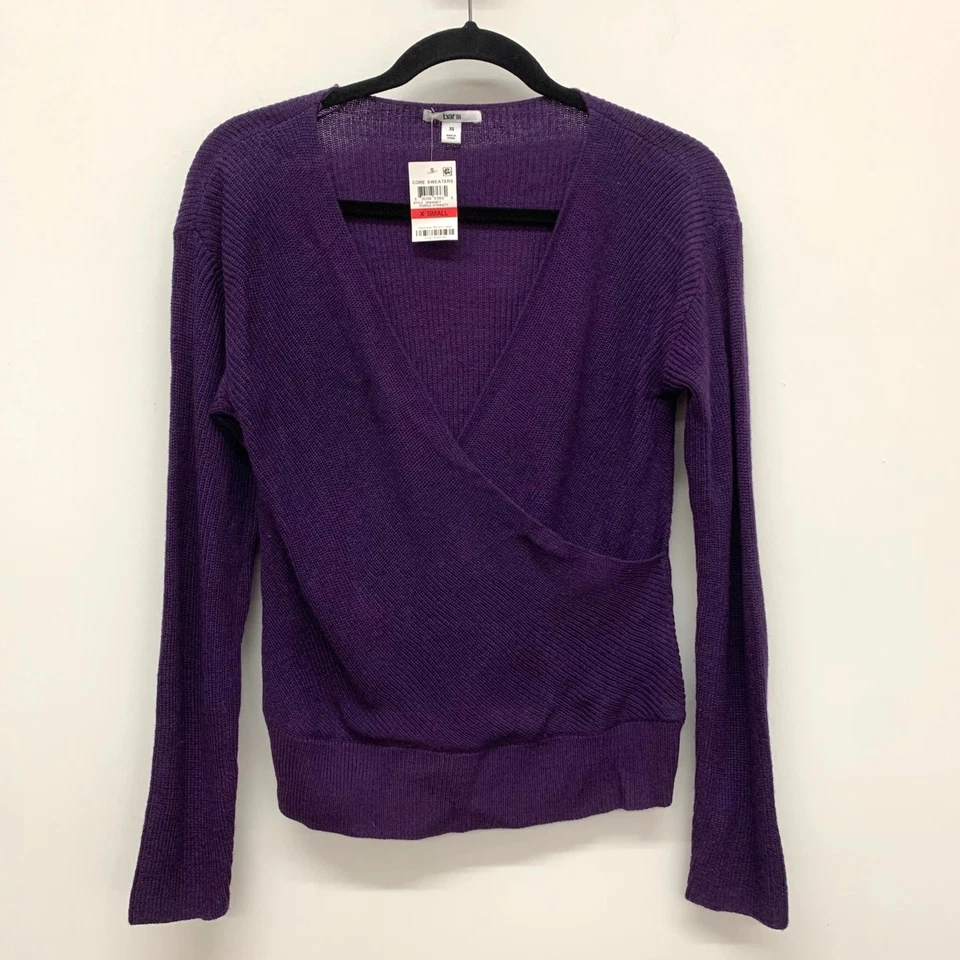 Bar III Womens 1287 Purple Ruched Long Sleeve Sweater XS B B