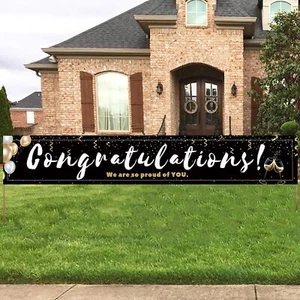 Large Congratulations Decoration Banner Black Graduation Congrats Banner Sign Bi - Picture 1 of 1