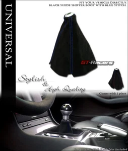 Universal Black Suede Blue Stitch Shifter Shift Gear Boot Cover Manual/Auto G03 - Bild 1 von 3