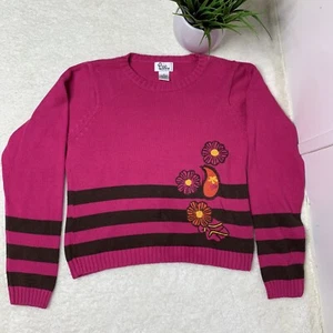 Lilly Pulitzer kids girls sweater pullover knit cotton floral embellished 12 VTG - Picture 1 of 12