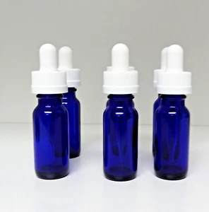 180 PCS 15ML COBALT BLUE BOSTON ROUND GLASS BOTTLES W WHITE CRC DROPPER CAPS - Picture 1 of 4
