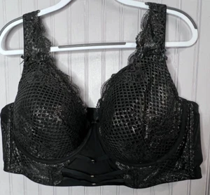 Cacique Women BALCONETTE BRA 46DD Black Gold Strappy Lattice Lace Wired Luxe NEW - Picture 1 of 9