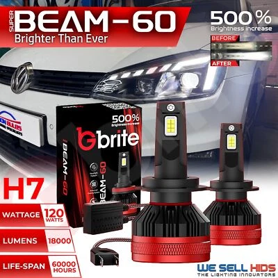 2 x H7 GBrite Super Beam 60 CANBUS ERROR FREE LED HEADLIGHT BULBS XENON WHITE UK - Image 1 of 4